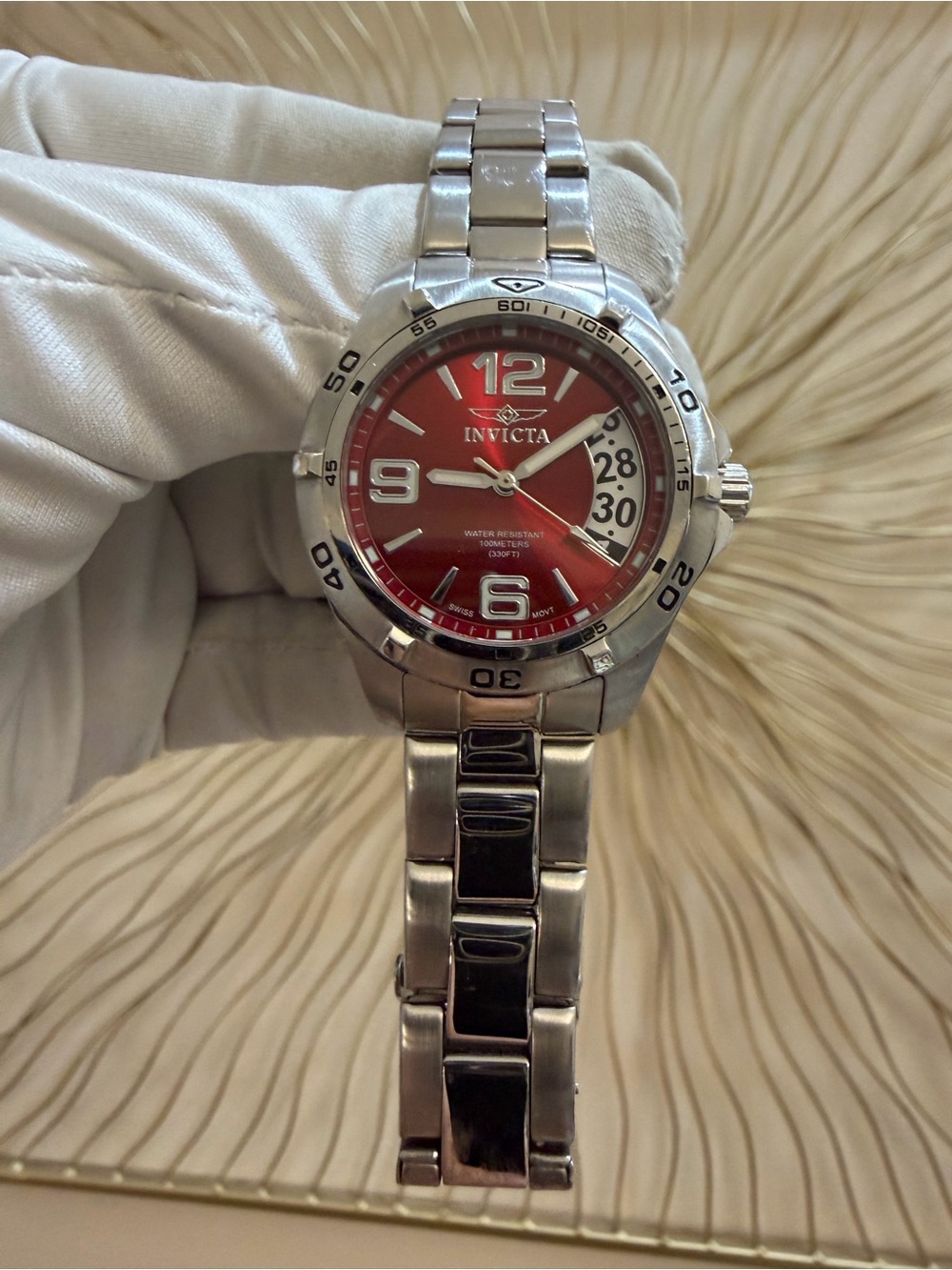 Invicta Specialty 0091 Ladies Watch Red Dial Stainless Steel Quartz 36mm Swiss